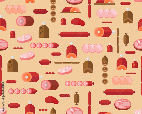 Vector flat seamless texture pattern Meat products.