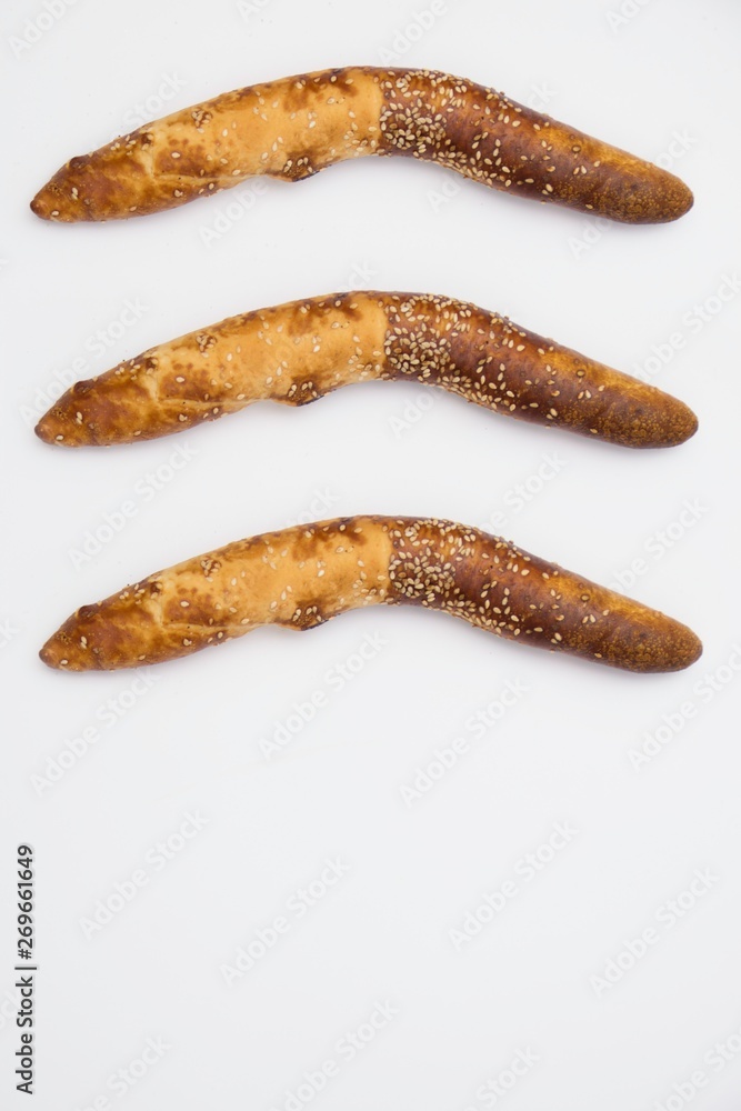 Three Traditional Balkan or kifli on white background. Three Traditional Balkan or kifli on white background.