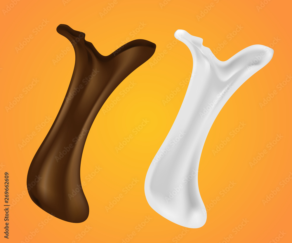 Liquid dark chocolate and milk. design for packaging advertising concept, 3D illustrations Liquid dark chocolate and milk. design for packaging advertising concept, 3D illustrations
