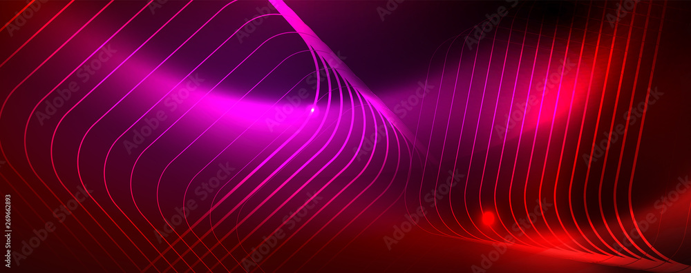 Neon glowing techno lines, hi-tech futuristic abstract background template, vector Neon glowing techno lines, hi-tech futuristic abstract background template, vector