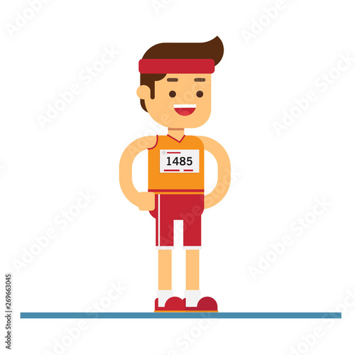 Man character avatar icon.Man fitness characters participating in long distance running even with marathon number tags on