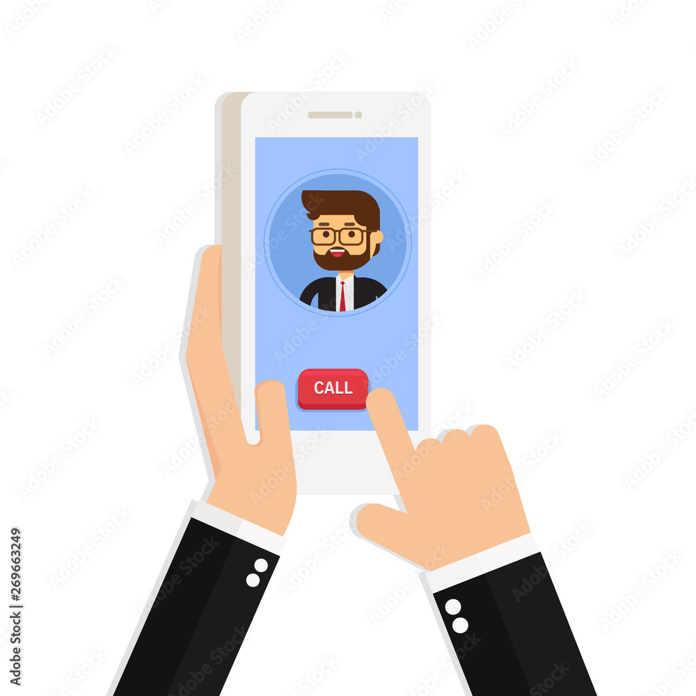 hand holding mobile phone with caller hand holding mobile phone with caller