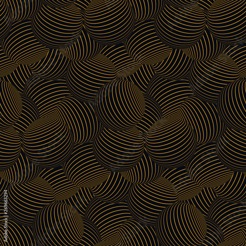 striped balls floating seamless pattern in gold and black shades
