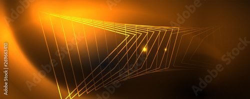 Shiny neon techno template. Neon lines background, 80s style laser rays