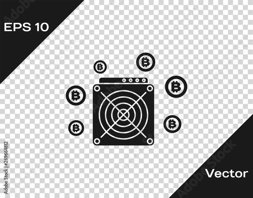 Grey ASIC Miner icon isolated on transparent background. Cryptocurrency mining equipment and hardware. Application specific integrated circuit. Vector Illustration