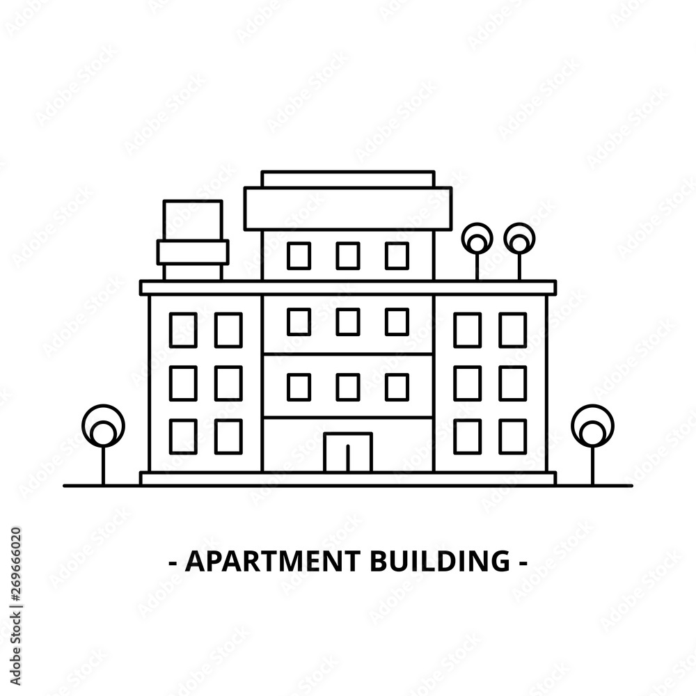 Apartment Building thin line design template, suitable for element city, minimalist simple logo, outline icon