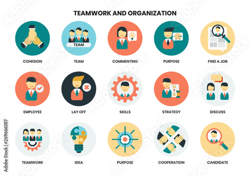 Teamwork icons set for business, marketing, management