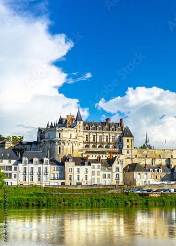 Beautiful view on the skyline of the historic city of Amboise with renaissance chateau across the river Loire. Loire valley, France photo