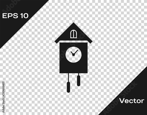 Grey Retro wall watch icon isolated on transparent background. Cuckoo clock sign. Antique pendulum clock. Vector Illustration