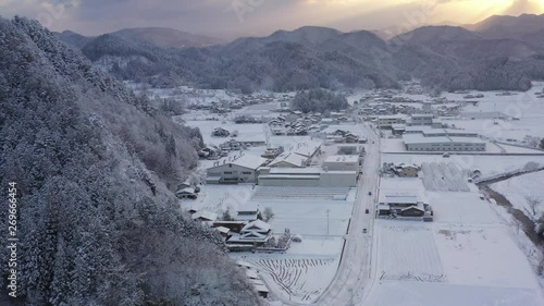 Aerial view of heavy snow in Shizuoka, Japan