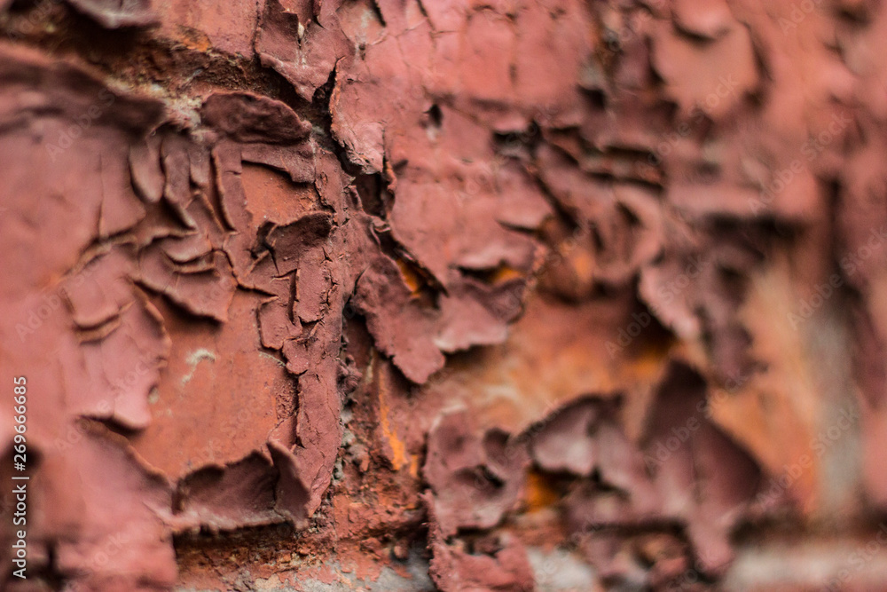 Aged brick exfoliation/ aged maroon paint