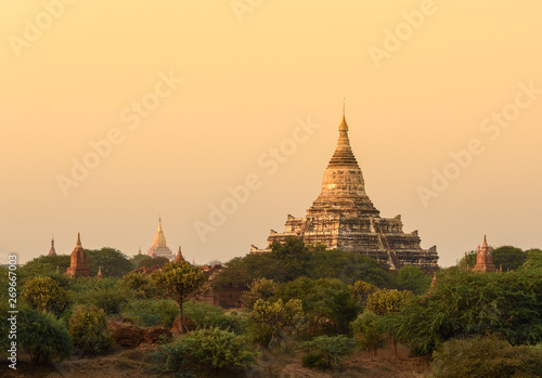 Ancient temples pagoda during sunset in Bagan  Myanmar