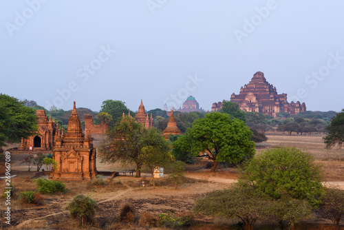 Ancient temples pagoda during sunset in Bagan, Myanmar