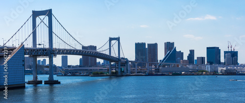 (東京都-風景パノラマ)晴れた日のレインボーブリッジと芝浦埠頭側風景