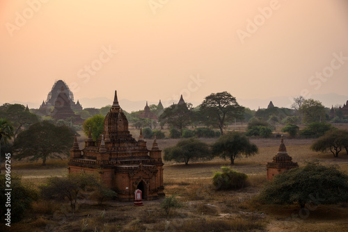 Ancient temples pagoda during sunset in Bagan  Myanmar