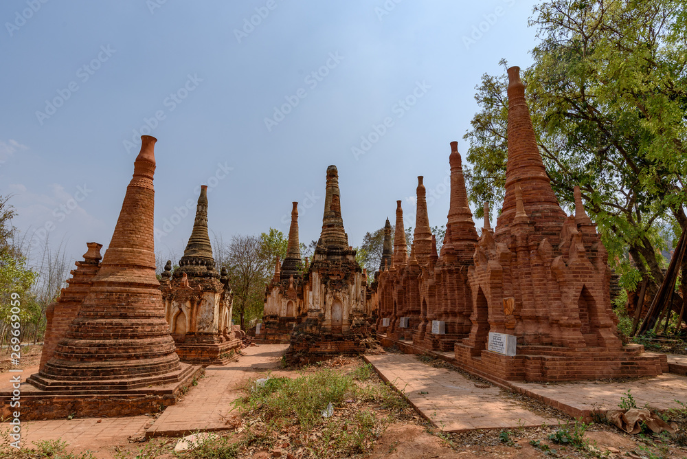 Ancient stupas around Shwe Indein Pagoda in Inle Lake, Shan State, Myanmar