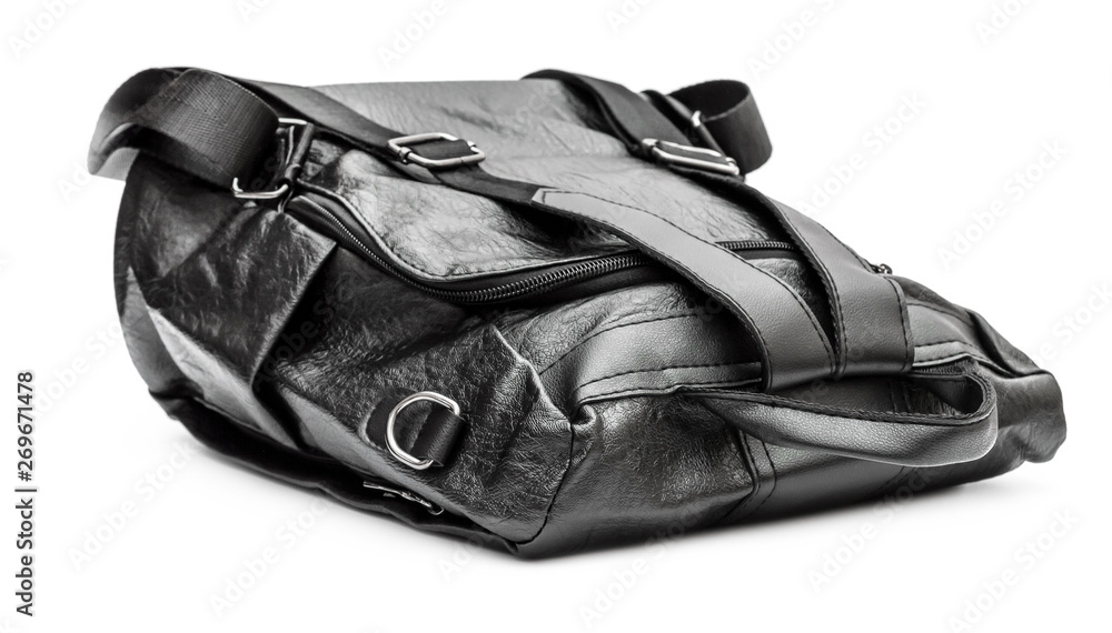 Black leather backpack on white background. Black leather backpack on white background.