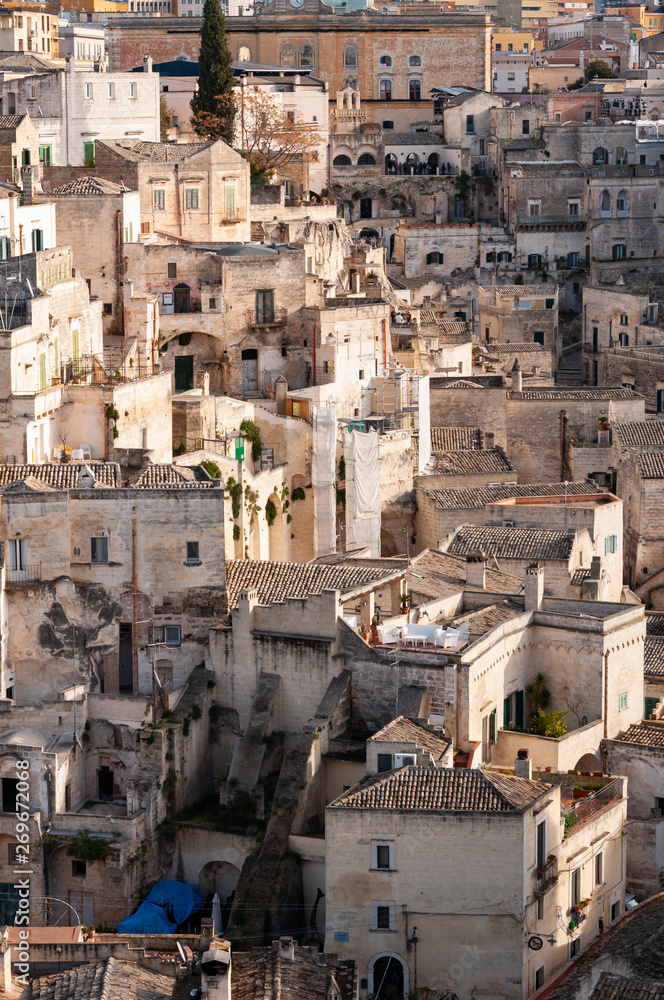 Matera, European Capital of Culture 2019. Basilicata, Italy. Panorama of the city built on stones.