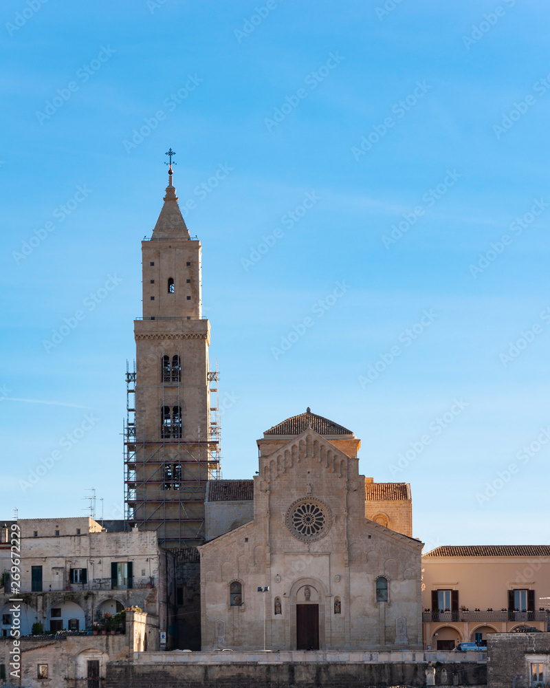 Matera, European Capital of Culture 2019. Basilicata, Italy. Detail of the cathedral built on stones.