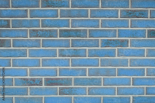 Abstract artistic decorative blue brick wall as decoration brickwork background of kitchen or bathroom