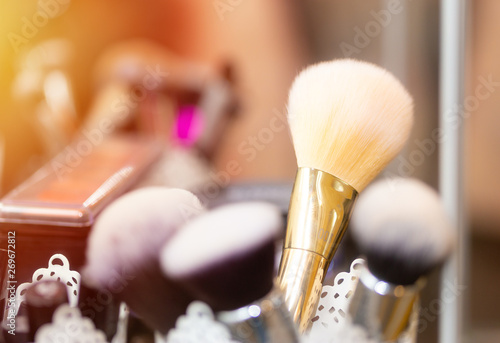 Makeup brushes, closeup. Makeup brushes macro