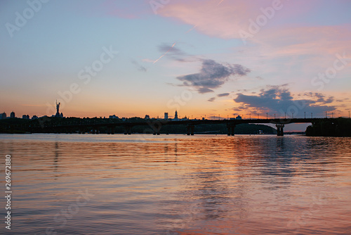 sunset on Dnieper river in Kyiv  Ukraine