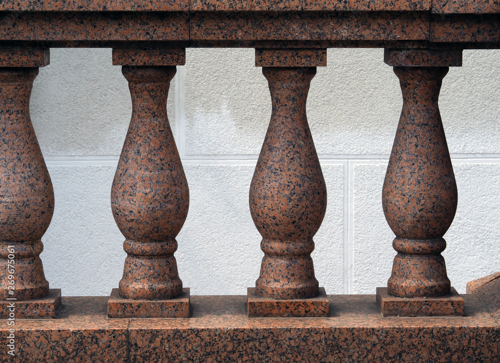 Fototapeta premium Architectural fencing on the facade. Marble balusters