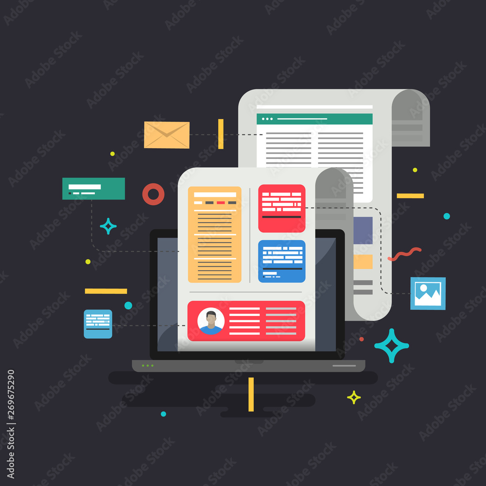 Content Marketing. Blogging and SMM concept in flat design. Content Marketing. Blogging and SMM concept in flat design.