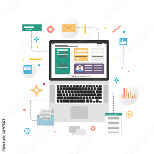Content Marketing. Blogging and SMM concept in flat design.