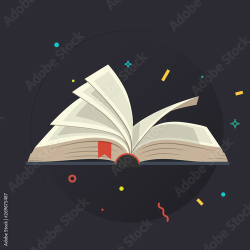 Covered opened book with pages. Vector illustration.