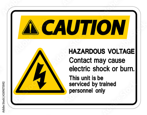 Free Download Hazardous Voltage Contact May Cause Electric Shock Or Burn Sign On White Background - GFXLoad
