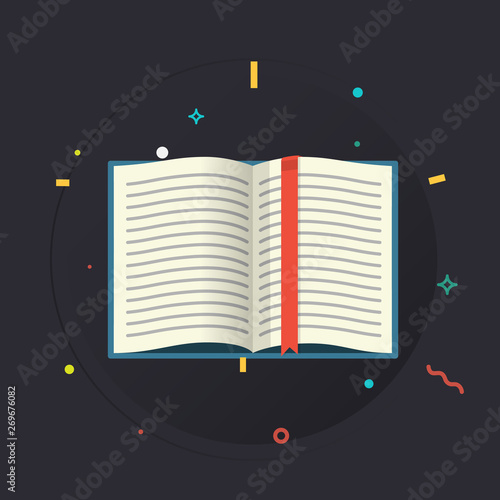 Covered opened book with pages. Vector illustration.