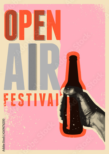 Beer open air festival typographical vintage grunge pop-art style poster design. Retro vector illustration.