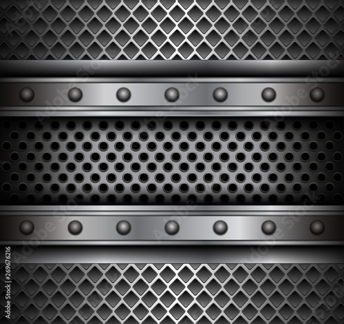 Metal background with rivets, technology vector design.