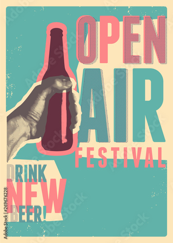 Beer open air festival typographical vintage grunge pop-art style poster design. Retro vector illustration.