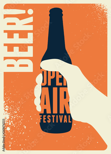 Beer open air festival typographical vintage style poster design. Retro vector illustration.