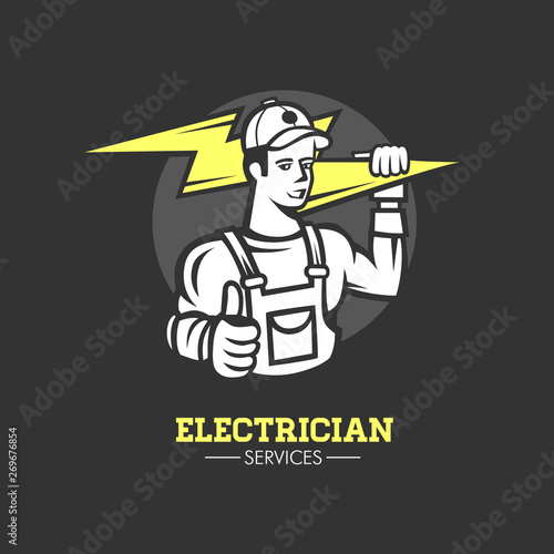 Mascot icon illustration of bust of a power lineman or electrician holding a thunderbolt or lightning bolt viewed.