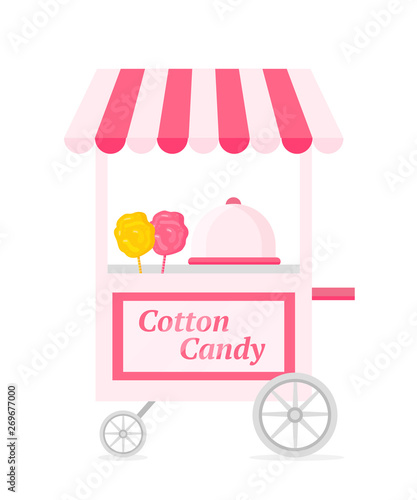 Cotton candy kiosk flat vector illustration isolated on white background