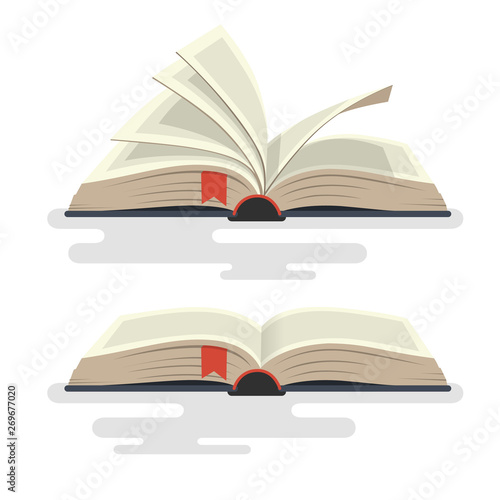Covered opened book with pages. Vector illustration.