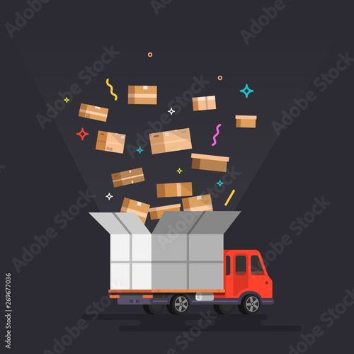 Delivery truck with box. Vector illustration.