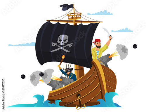 Pirate ship flat vector illustration