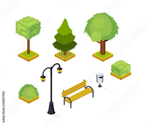 City park isometric vector illustrations pack isolated on white background