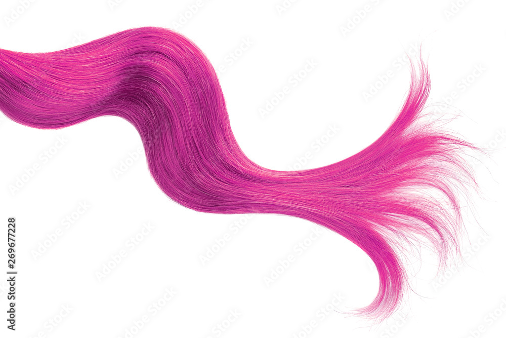 Pink hair isolated on white background. Long wavy ponytail Pink hair isolated on white background. Long wavy ponytail