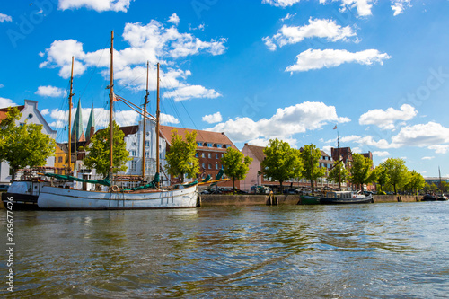 Historic city of Luebeck with famous Trave river Schleswig-Holstein