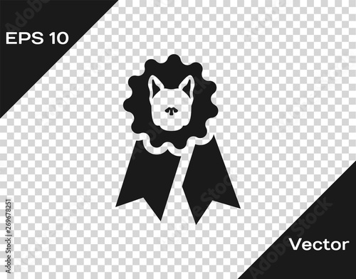 Grey Dog award symbol icon isolated on transparent background. Medal with dog footprint as pets exhibition winner concept. Vector Illustration