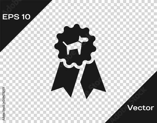 Grey Dog award symbol icon isolated on transparent background. Medal with dog footprint as pets exhibition winner concept. Vector Illustration