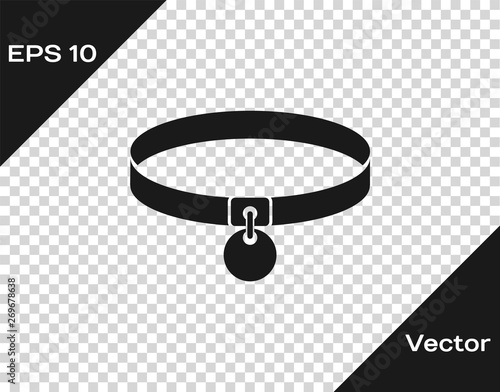 Grey Collar with name tag icon isolated on transparent background. Simple supplies for domestic animal. Cat and dog care. Pet chains. Vector Illustration
