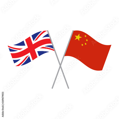 Chinese and British flags vector isolated on white background
