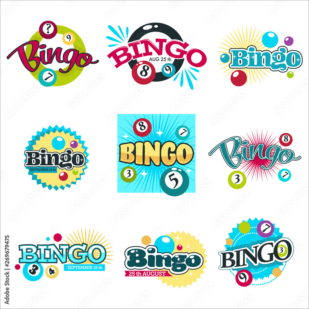 Bingo game isolated icons gambling equipment balls with numbers