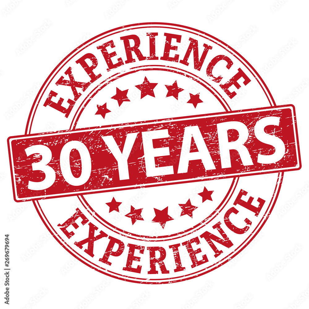 30 years experience rubber stamp vector illustration isolated on white